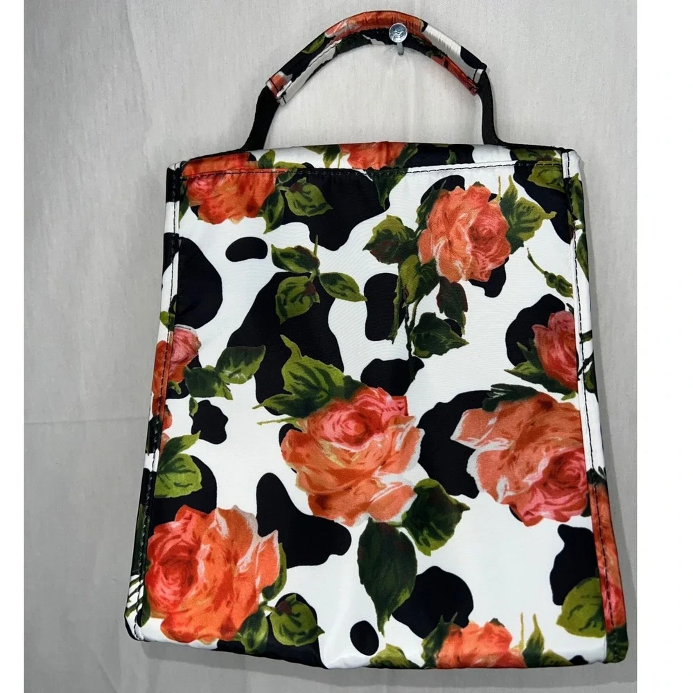 Betsy Johnson Floral Rose Cow Print Insulated Lunch‎ Bag Tote